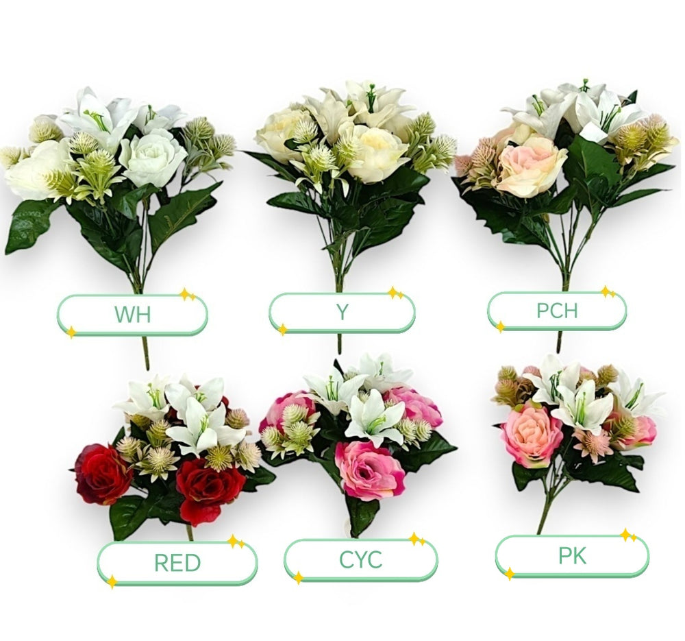 imagine produs Buchet trandafiri/crini x9 H:33cm roz