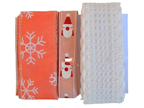 imagine produs Benzi decor textil de Craciun S/3 alb/coral/rosu