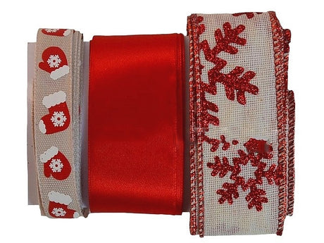 imagine produs Benzi decor textil de Craciun S/3 alb/rosu/natur