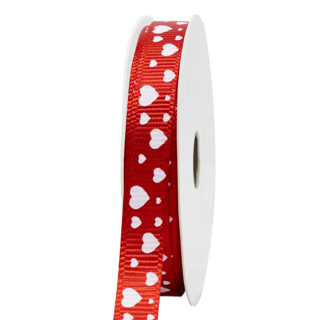 Banda decor textil rosu cu inime alb 10mm*10m