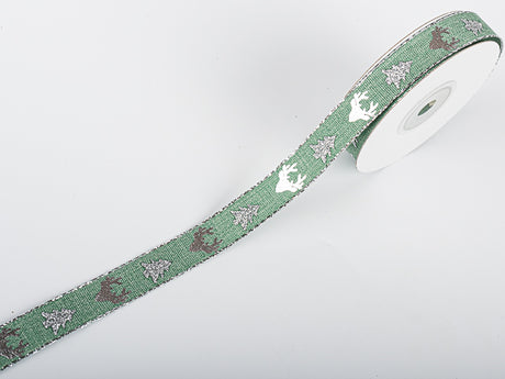 imagine produs Banda decor textil 15mmx10m verde vintage/argintiu
