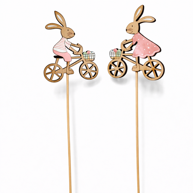 Pick iepuras din lemn cu bicicleta S/2