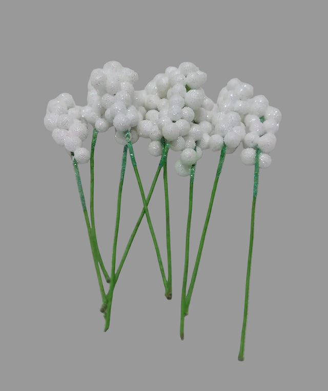Pick coacaze 4cm alb cu glitter