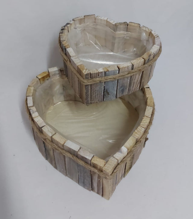 Set lazi din lemn forma inima 25x25x10cm S/2 maro