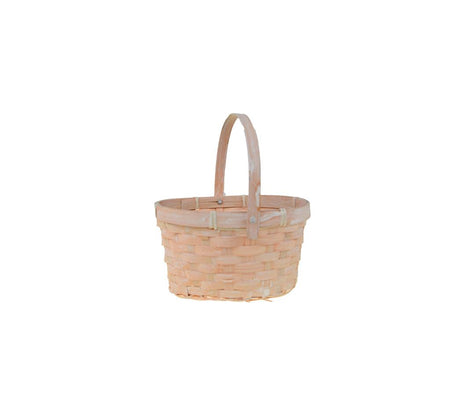 imagine produs Cos bambus oval cu maner 16x19x11cm piersica