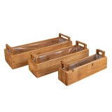 szögletes fa láda szett két füllel barna 58x20x12cm S3