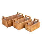 szögletes fa láda szett két füllel barna 38x20x12cm S3
