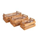 szögletes fa láda szett két füllel barna 46x28x15cm S3