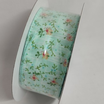 Banda decor cu flori 4cmx10y turcoaz