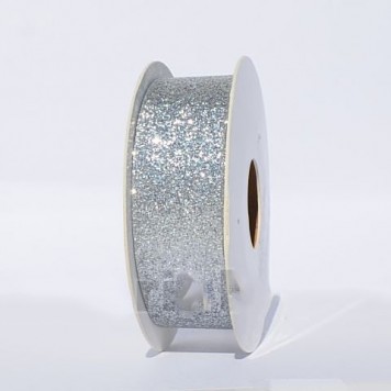 Banda decor 25mmx10m cu glitter argintiu