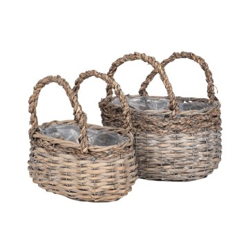 Set cos oval din nuiele cu manere 26x19x16/26,5cm S2 gri