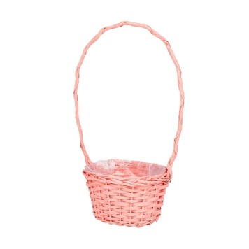 Cos oval din nuiele cu toarta 22x16x12,5/45,5cm roz