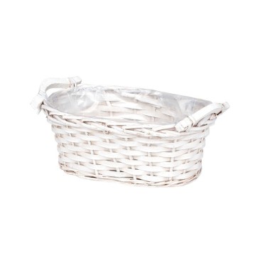 Bol oval din nuiele cu manere 26x17x11,5cm alb